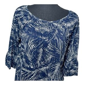Michael Kors Womens Blouse Small Blue White Palm Leaf Print 3/4 Sleeve Shirt